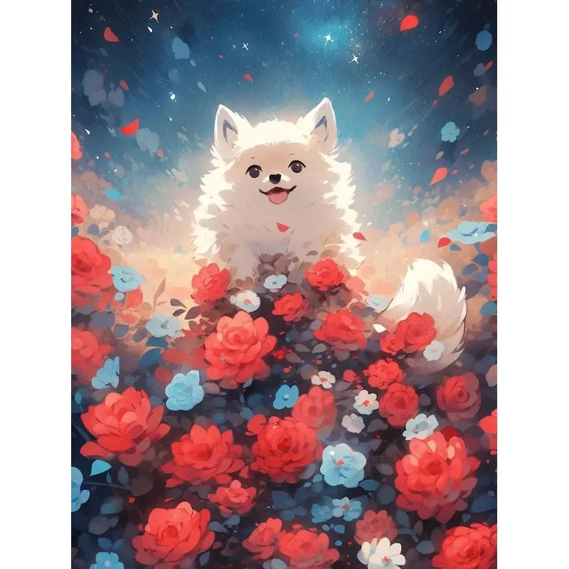 

GATYZTORY White Pomeranian Roses Painting By Numbers For Adults DIY Crafts Acrylic Paints Kits Animal Number Painting Kits
