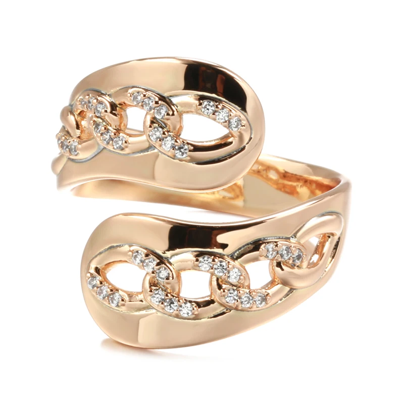 Wbmqda Unusual 585 Rose Gold Color Geometric Natural Zircon Open Rings For Women Fashion Party Jewelry Accessories 2023 Trending