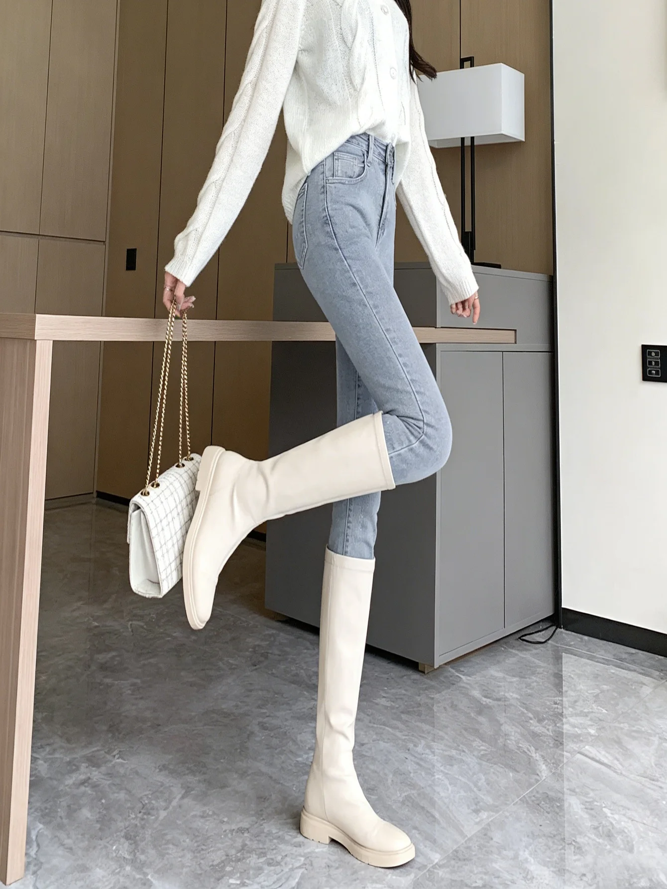 Streetwear Jeans Blue Slim For Man Minimalist Solid Color Drip No accessories or belts included
