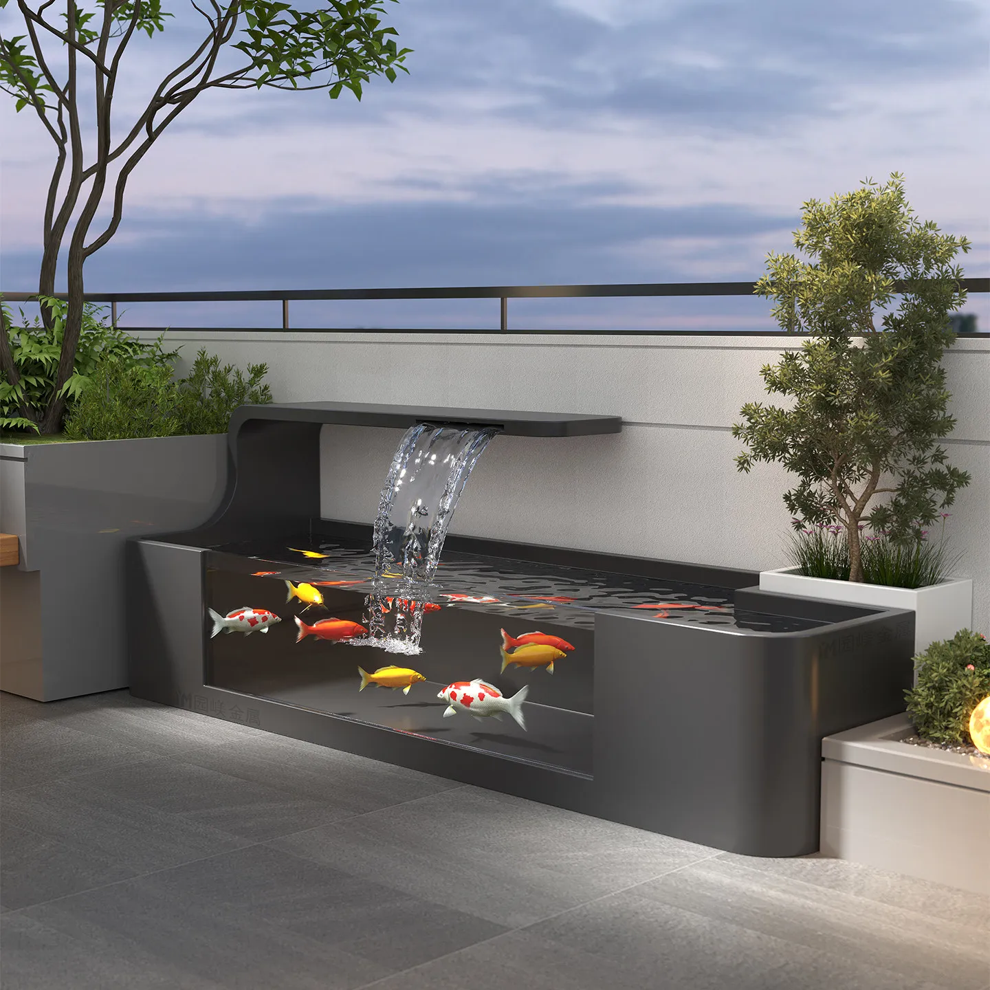 Stacked waterfall fish tank tempered glass stainless steel outdoor courtyard landscaping decoration customizable fish pond