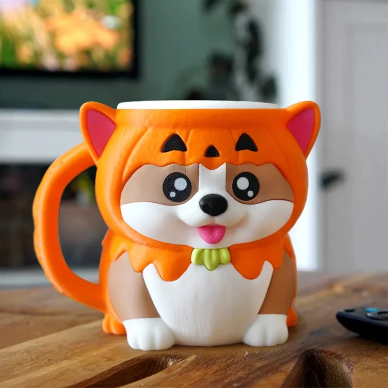 Corgi Ice Cream Insulated Lid Ice Cream Cup Holder With Pumpkin Lid Leak-Proof Container Corgi Ice Cream Cup Holder With Spoon