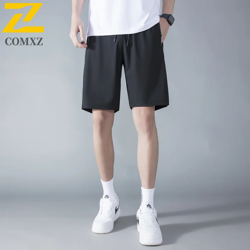 

2025 Summer Sports Shorts Men's Trendy All-match Gym Ice Silk Stretch Jogging Shorts Man Casual Zipper Pocket Bermuda Sweatpants