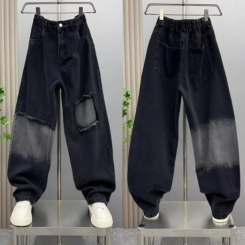 

Bla adient Hole Patch Men's Casual Loose Straight Leg Jeans 2025 Autumn Winter New Sle Denim Pants Youth Faion