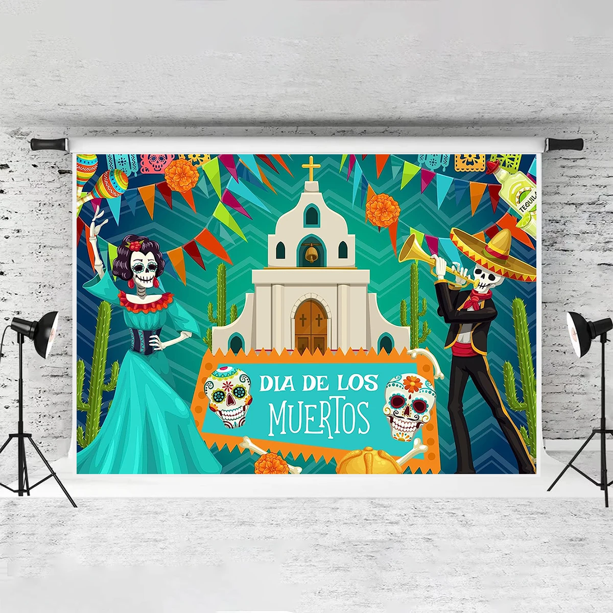 Day Of The Dead Backdrop Mexican Skull Flower Dance Dia De Los  Fiesta Marigold Carnival Dress-up Party Background Photoshoot