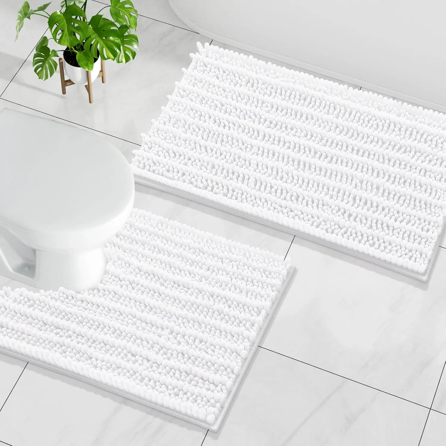 

Luxury Chenille Bathroom Rugs Set 2 Piece, Extra Soft Absorbent Shaggy Bath Mats, Non-Slip Machine Wash Dry Bath Rugs fo