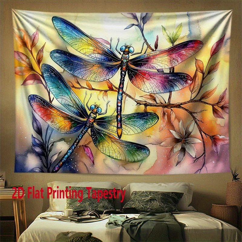 Three Dragonflies Flowers Digital printing polyester wall tapestry suitable for use in living rooms bedrooms offices bars party