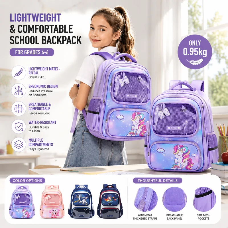 Binnes New School Backpack Spine Protection Load Reduction Wear Resistant Oxford Cloth Bns 6083 Fits Pad For Primary Campus Use
