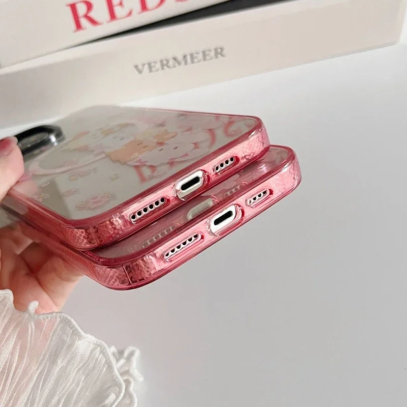 Cute Cartoon Cat Pink Gradient Transparent Border Magnetic IPhone 13 14 15 16 Pro Max Case