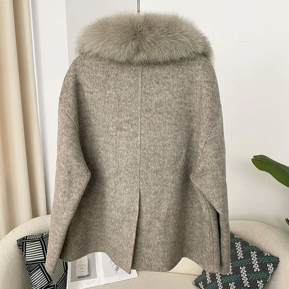 OFTBUY Cappotto di lana di fascia alta Cappotto da donna in cashmere double face con collo in vera pelliccia Giacca invernale da donna di lusso Abbigliamento caldo Autunno