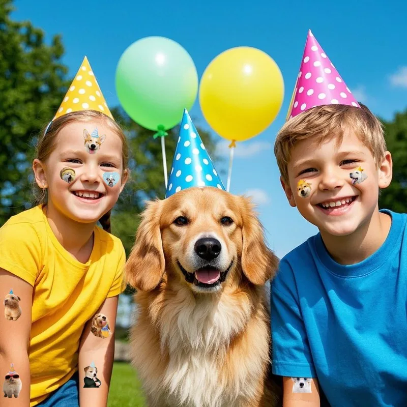 Funny Dog Emoji Tattoo Stickers 10Pcs Cartoon Paw & Face Designs Hypoallergenic Easy Apply & Remove for Birthday Party Activity