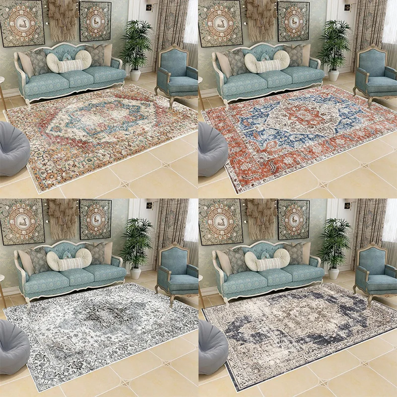 

Retro Bohemian Living Room Rug Non-Slip Easy-Clean Rug For Bedroom Sofa Side