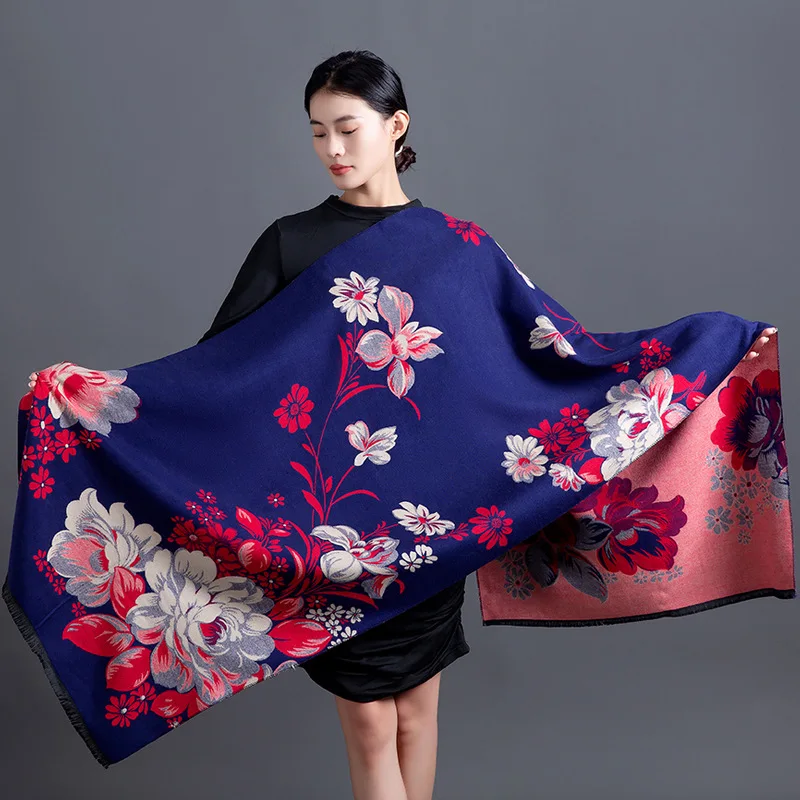 Thick Winter Warm Women Scarf Luxury 2023 Floral Print Cashmere Shawl Wraps Bufanda Female Pashmina Blanket Travel Poncho Stoles