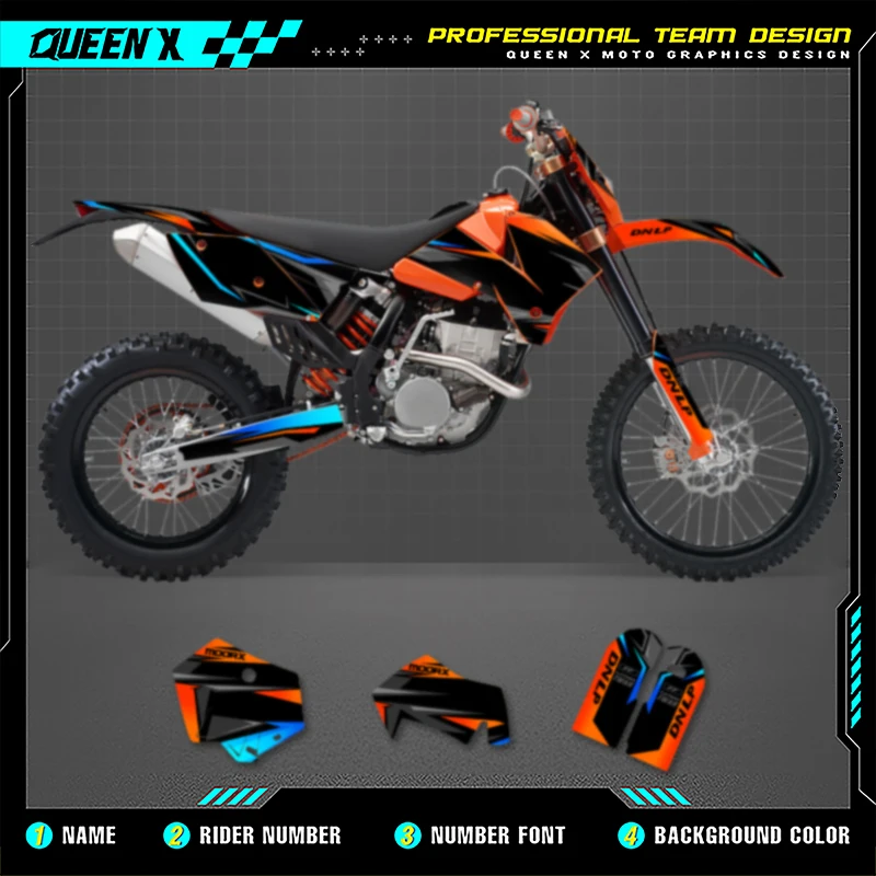 

QUEEN X MOTO Motorcycle Graphics MX Stickers For KTM SX SXF 2005 2006 2007 EXC XCW 2005 2006 2007 Number Name Custom