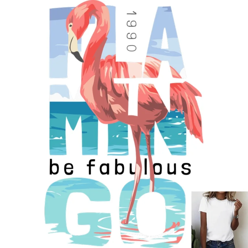 Fashion Flamingo Ocean - Style Heat - Transfer White Ink Iron - on Decal, Suitable for T - Shirts/Canvas Bags, Casual Daily &