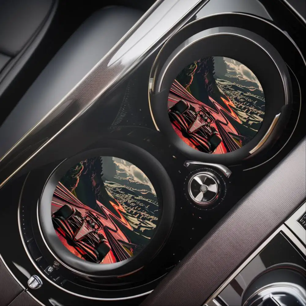 Racing Car Design Absorbent Car Cup Holder Coasters 2pcs Non-Slip Stylish Auto Interior Accessories