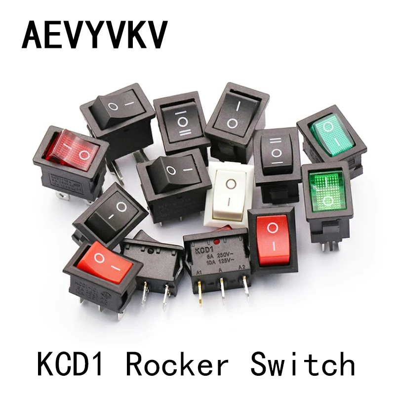5PCS KCD1 2PIN 3PIN On/Off Square Plastic Rocker Switch DC AC 6A/250V Car Dashboard DIY Toy Parts Power Switch Light Switch