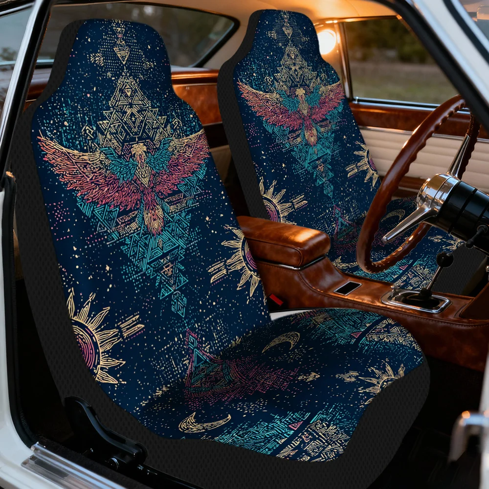 Set Of 2, Distinctive Tribal Geometric Eagle Design Car Seat Protectors, Soft And Suitable For All Seasons, Fits Cars, Suvs, And