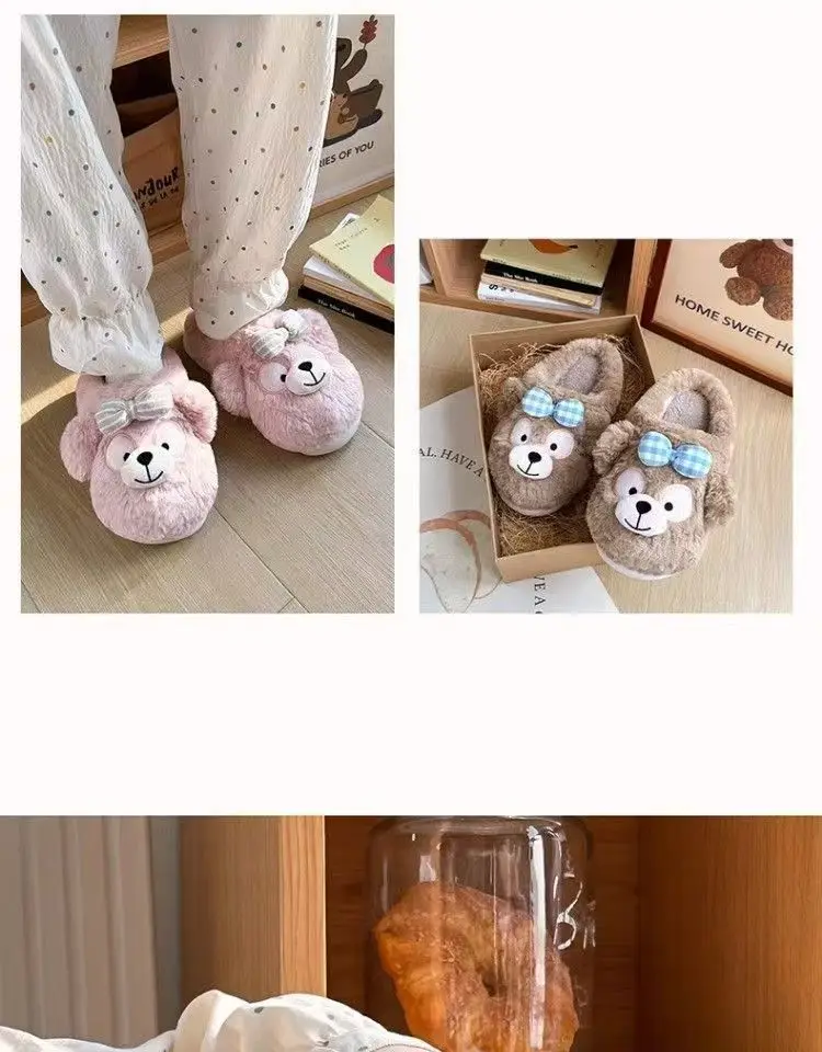 Damen-Winterhausschuhe im Bären-Design – mit Plüsch-Fleece gefütterte Hausschuhe, rutschfeste Outdoor-Slipper mit dicker Sohle und niedlichen Pfotenabdrücken – Detail 11