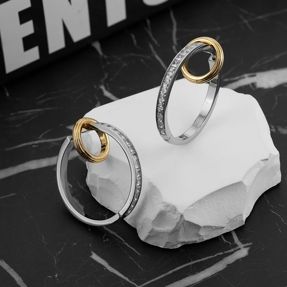 

Enfashion Aretes Stripe Hoop Earrings With Zircon For Women's 18K Plated Gold Fashion Dainty Jewelry Dating Cocktail E241640
