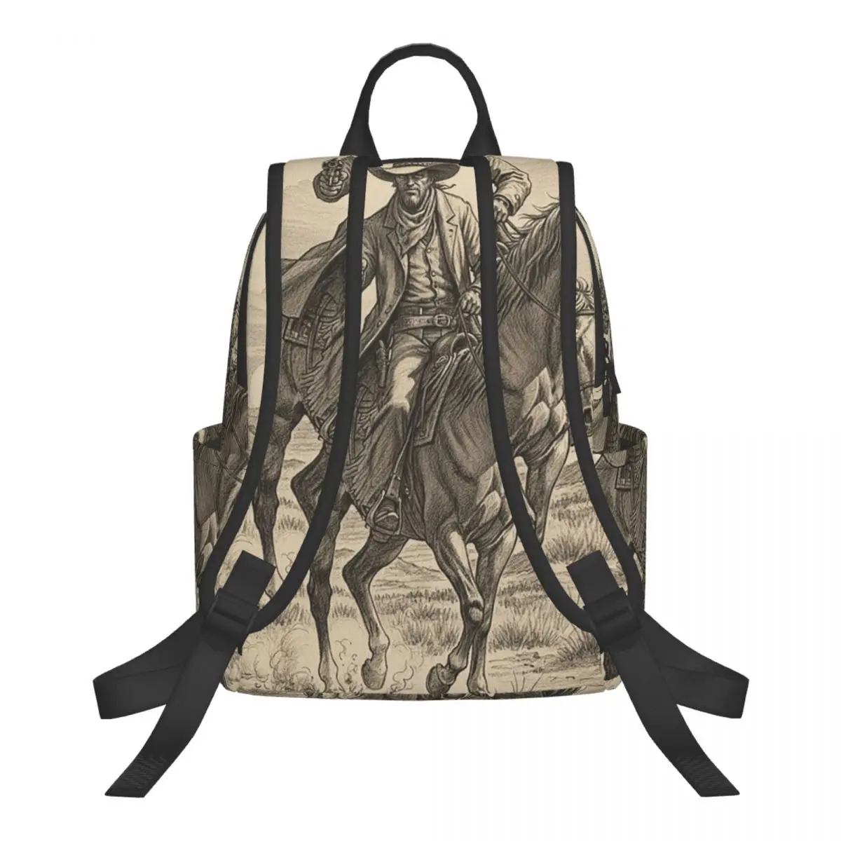 Vintage Western Cowboy Desert Sketch Student Backpack School Bag Hiking Travel Daypack for Boys Girls Bookbag Shoulder Bags