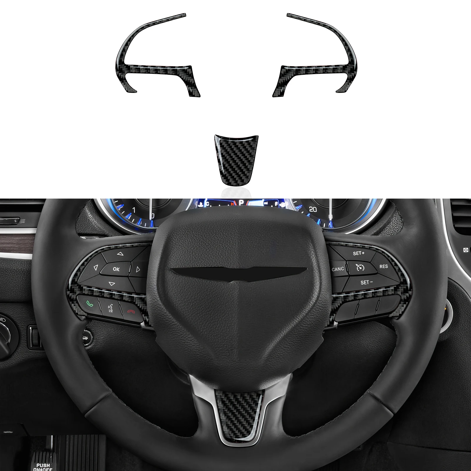 Car Steering Wheel Panel Trim Carbon Fiber Interior Sticker For Chrysler 200/ 300(2015- ) Pacifica (2017- ) Voyager (2020- )