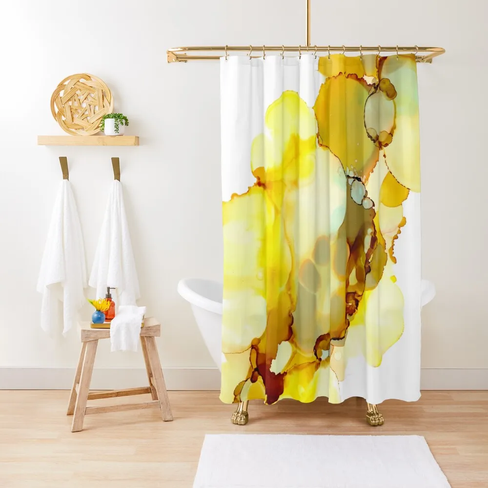 

Yellow & Grey Artwork | Alcohol inks Shower Curtain Anime Bathroom Modern Accessory Bathrooms Curtain