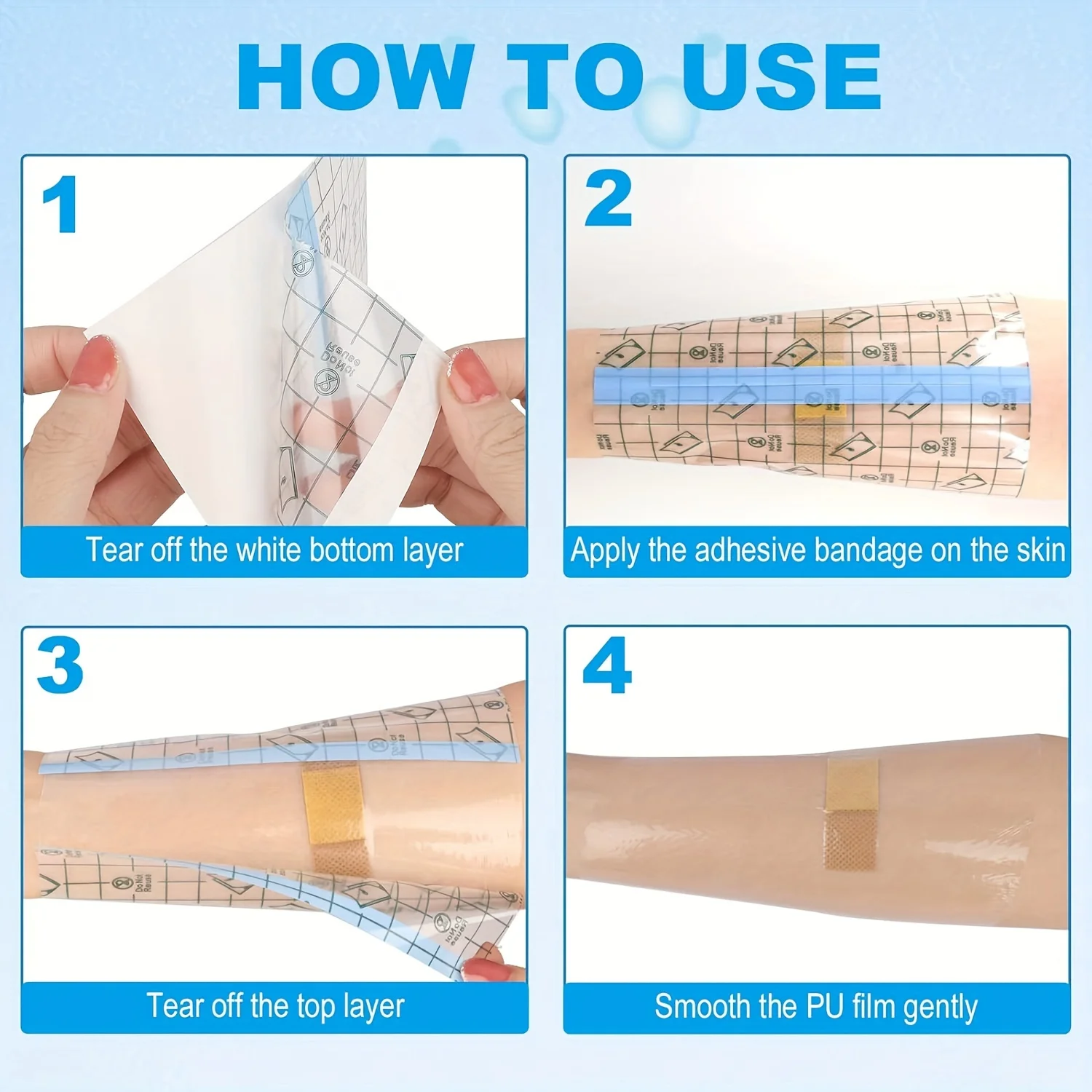 غطاء وشم مقاوم للماء 50 قطعة، 4 × 4/6 × 6 بوصة طبقة شفافة للعناية اللاحقة في الاستحمام #3
