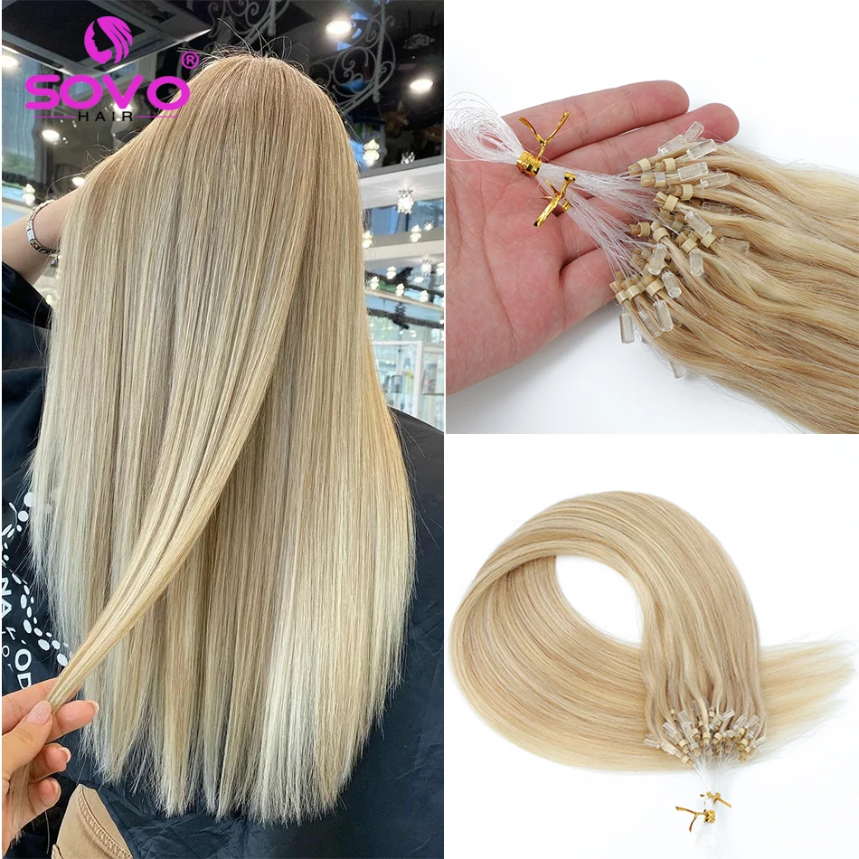 SOVO Micro Rings Hair Extensions Human Hair Link Micro Loop Remy Hair 50g Brazilian Hair Loop Extensions