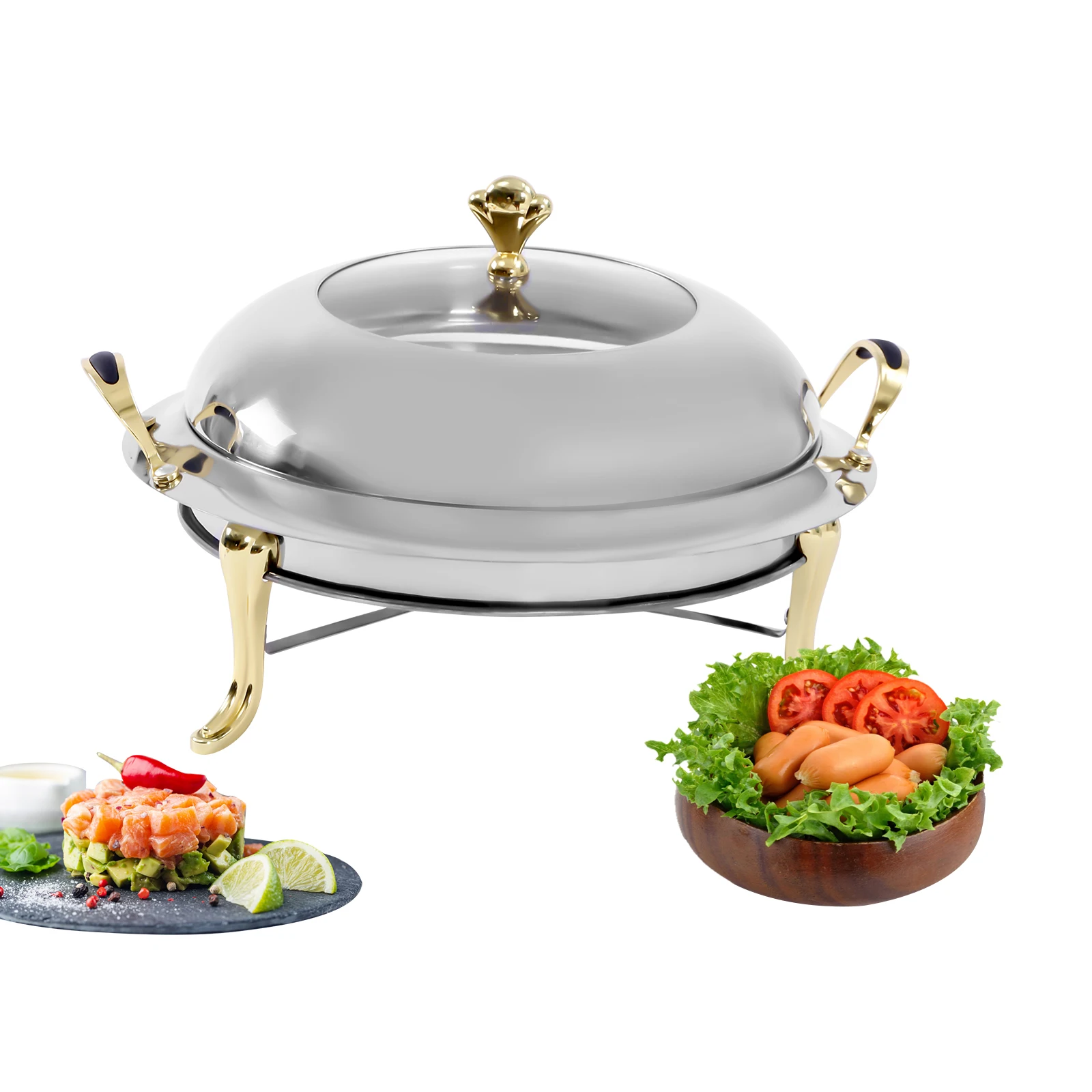 

3L Round Chafing Dish Set, Stainless Steel Food Warmer with Lid and Carry Handles, Adjustable Fire, for Catering, Buffet, Party