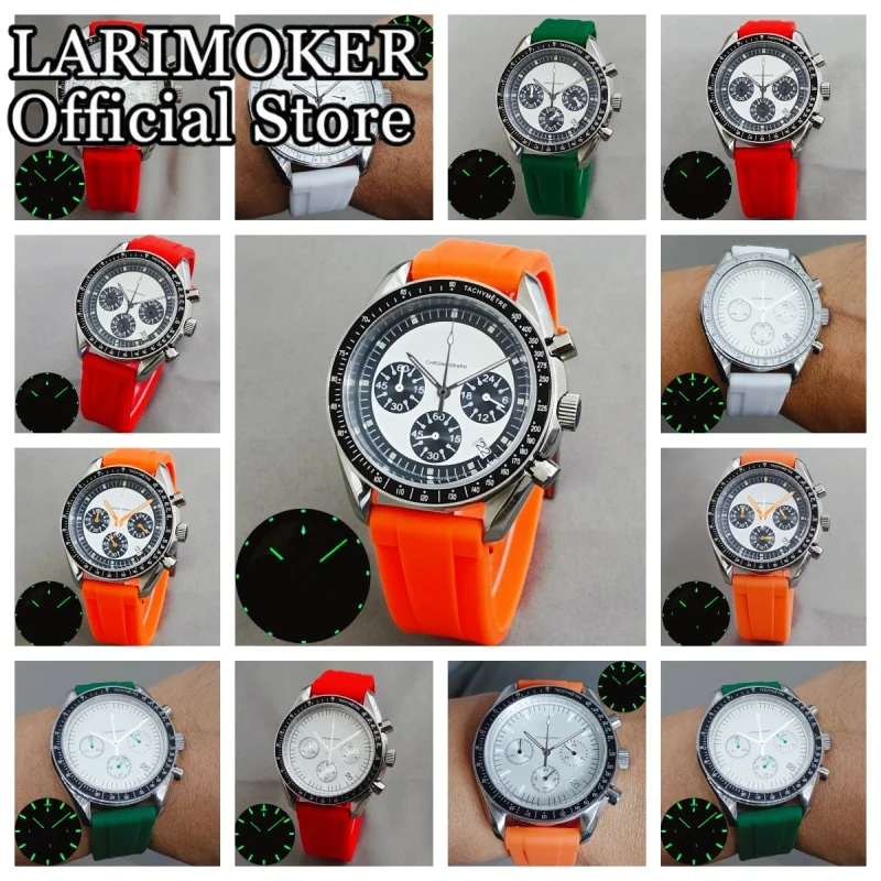 

LARIMOKER новые часы с сапфировым стеклом из нержавеющей стали, корпуса с хронографом и резиновыми ремешками для часов, мужские часы с кварцевым механизмом VK63