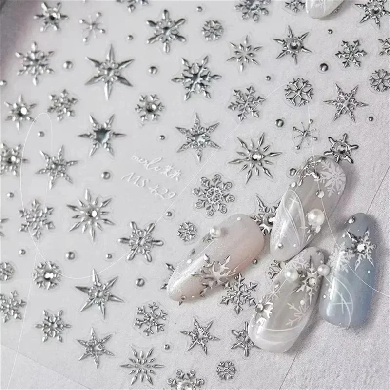 

5D Laser Winter Snowflake Christmas Shiny Rhinestone Embossed Relief Self Adhesive Nail Art Decoration Sticker Manicure Decals