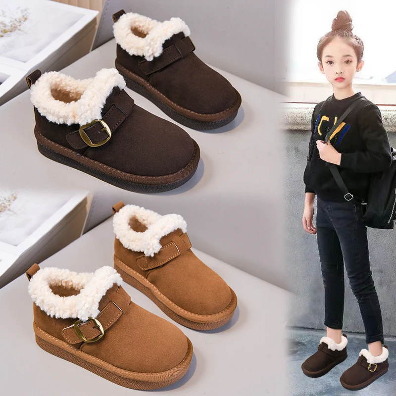 

Children's Snow Boots 2-18 Years Old Padded Thickened Boys Girls Cotton Shoes Winter Coffee Soft Non-slip Kids Baby Short Boots