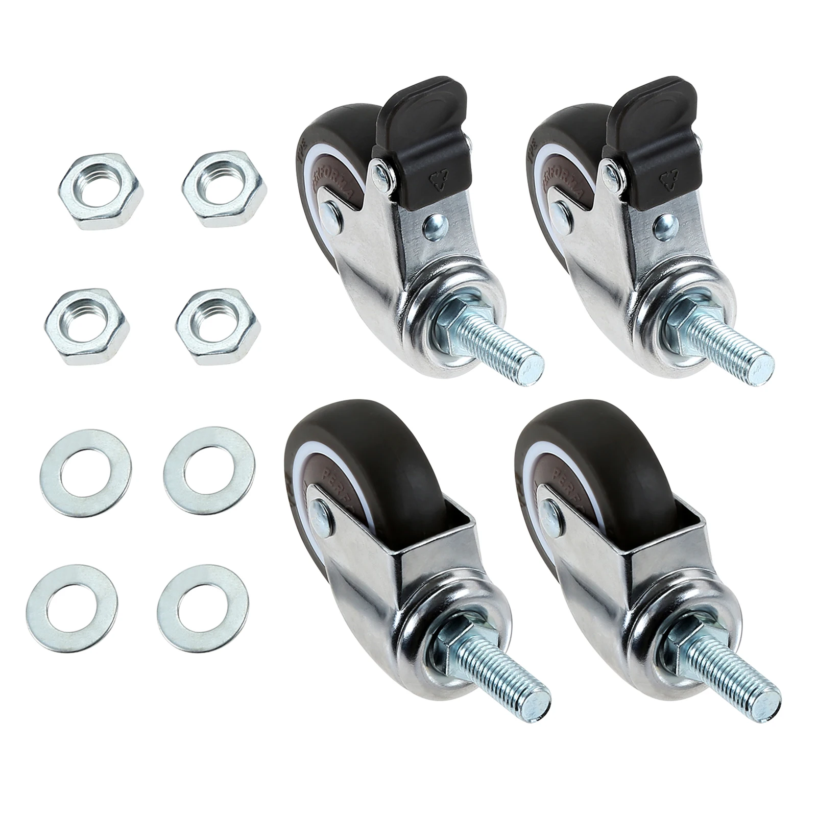 4pcs/set 2Inch/50mm Universal Rubber Casters Swivel Wheels M10 Threaded Stem Without/with Brakes 108kg Capacity Furniture Carts