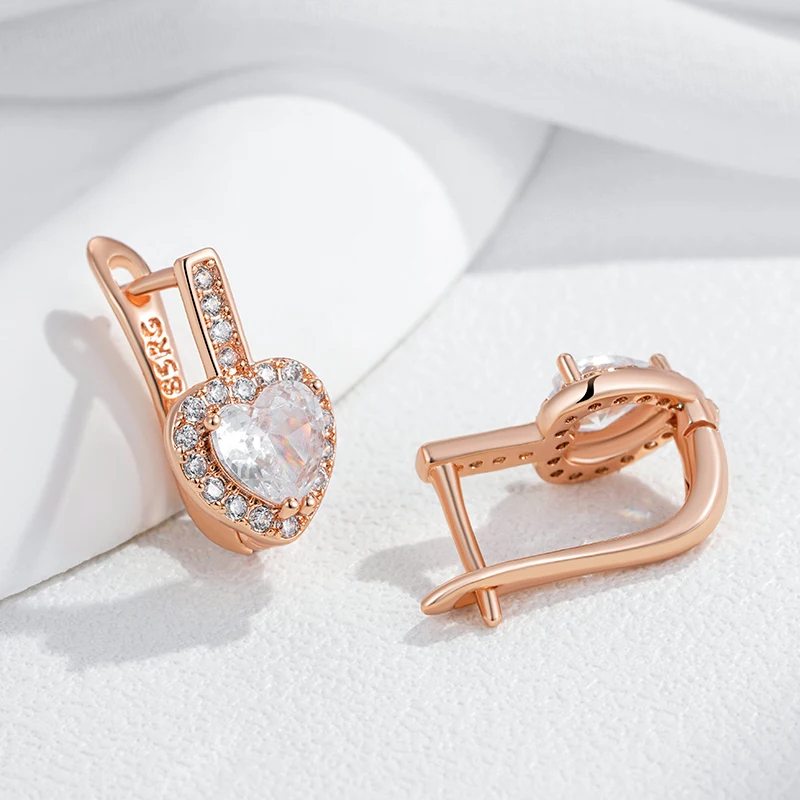 Kinel Hot Luxury Heart Drop Earrings for Women Natural Zircon With 585 Rose Gold Color Modern Party Wedding Daily Fine Jewelry