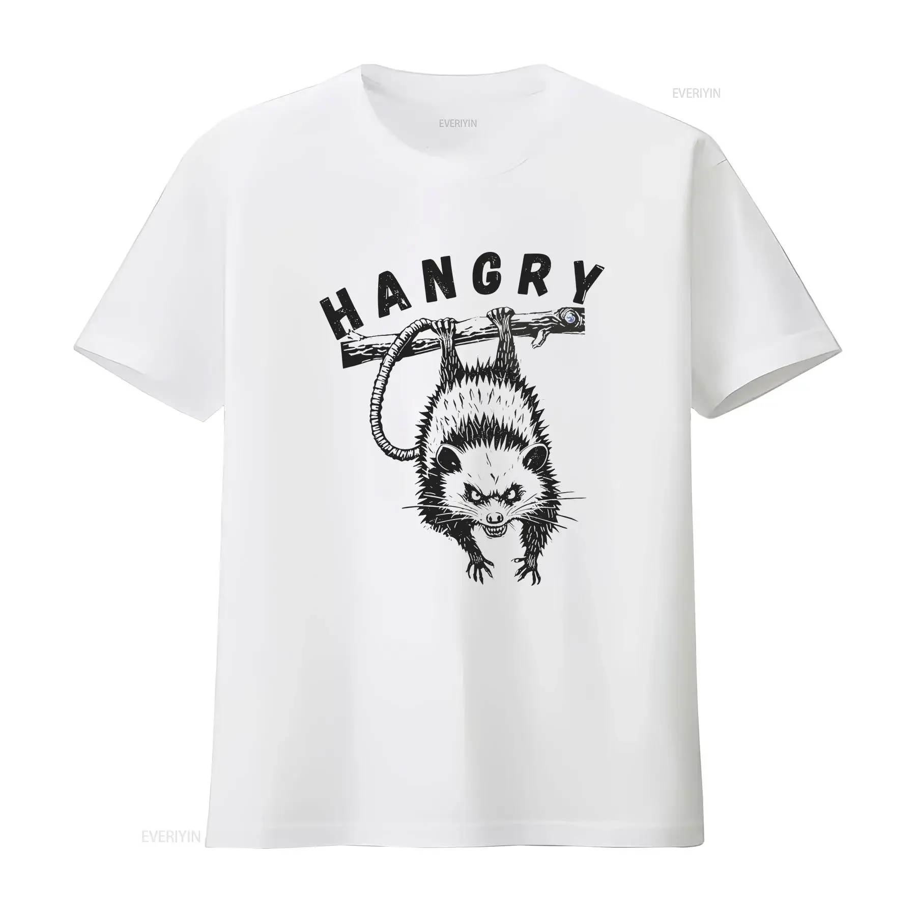 Hangry Possum T Shirt Linocut Style Funny Saying Feral Girl Comdort Colors for Girls Trip Hungry Foodie vintage Washed Casual