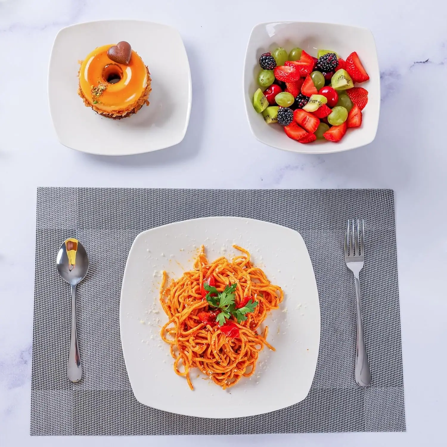 طقم أواني طعام من البورسلين مكون من 18 قطعة من لونا - أطباق وأطباق مقاومة للرقاقة والخدش - طقم أطباق عالية الجودة لـ 6 أشخاص، أبيض