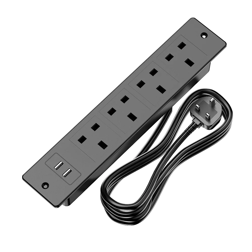 Embedded Power Strip 4 AC Outlets 2 USB-A(5V 2.1A) Ports 1.5M Extension Cord Multi Socket Power Extension for Home Office Desk