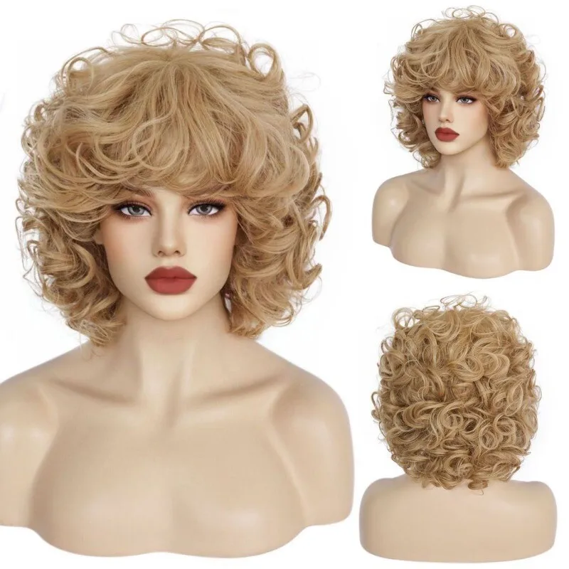 

Women Wig Short Curly Wigs Ladies Dark Blonde Wavy Hair Wig