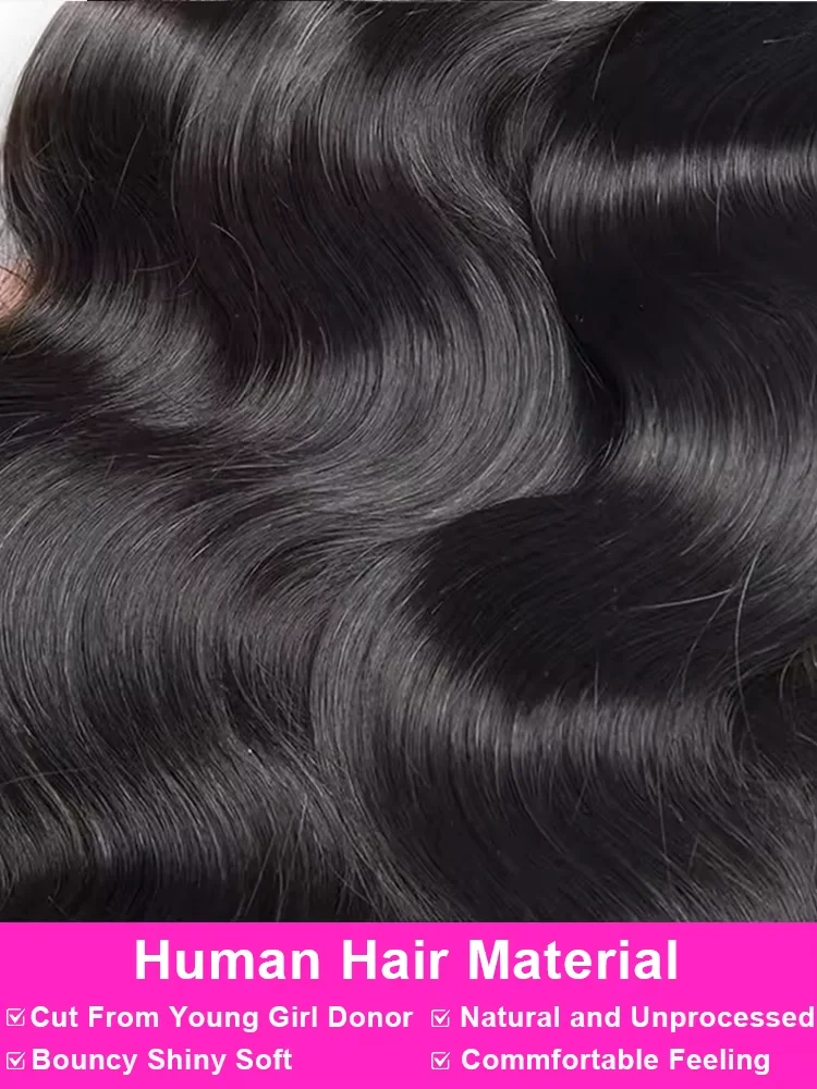 Объемная волна, девственные волосы, пучки человеческих волос, 100% необработанные наращивание волос, бразильское плетение, 3 пучка, настоящие человеческие волосы, натуральный черный