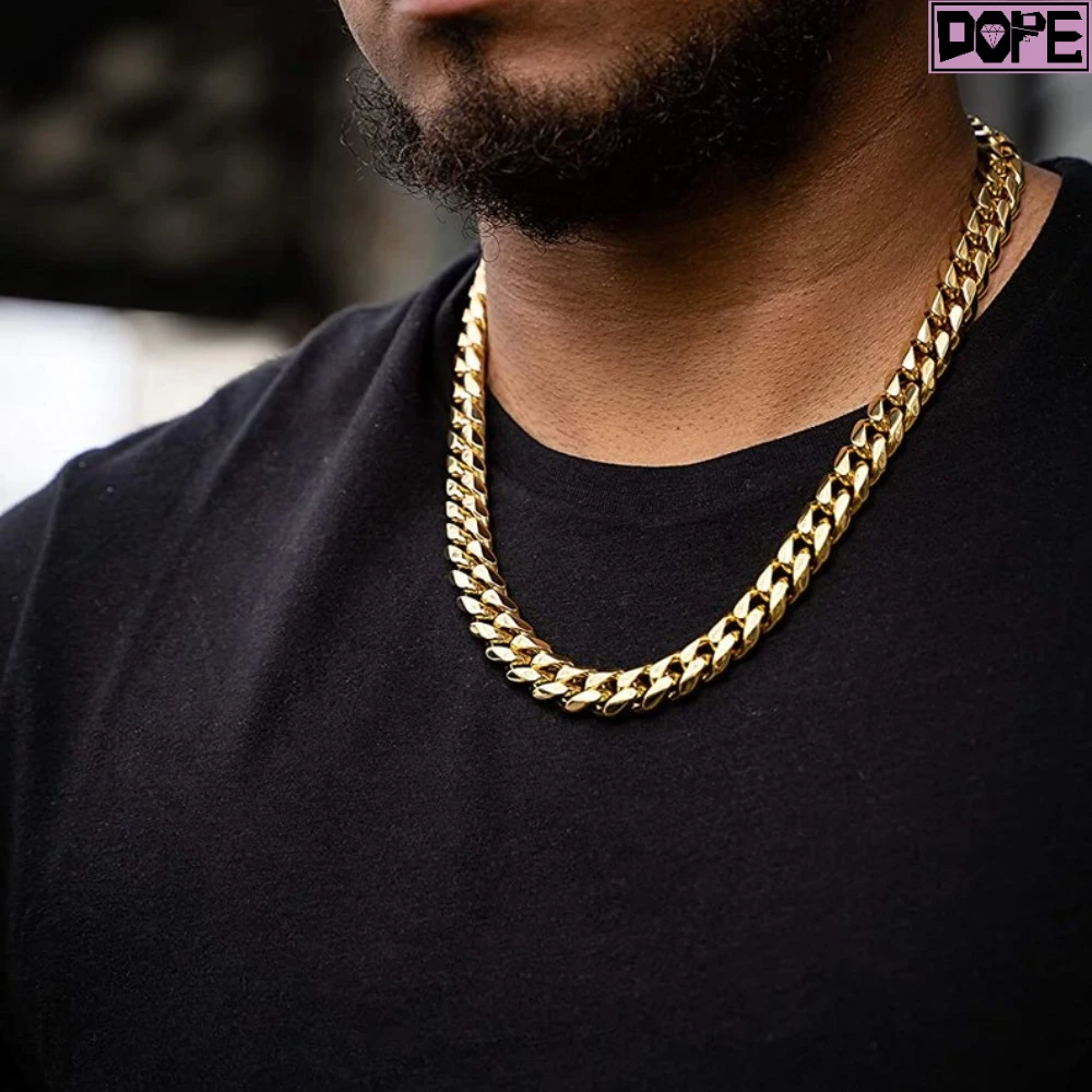 Heavy Factory 16mm Cuban Link Chain Miami Plain Hip Hop Necklace 14K 18K Gold Plating Cuban Chain