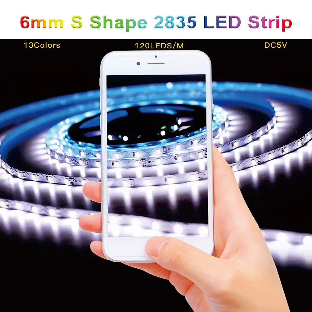 6mm Shape Bendable 2835 SMD LED Strip Light DC5/12V 120LED/m String Light 13 Color RGB DIY Neon Sign Letter Flexible 0.5m-50m