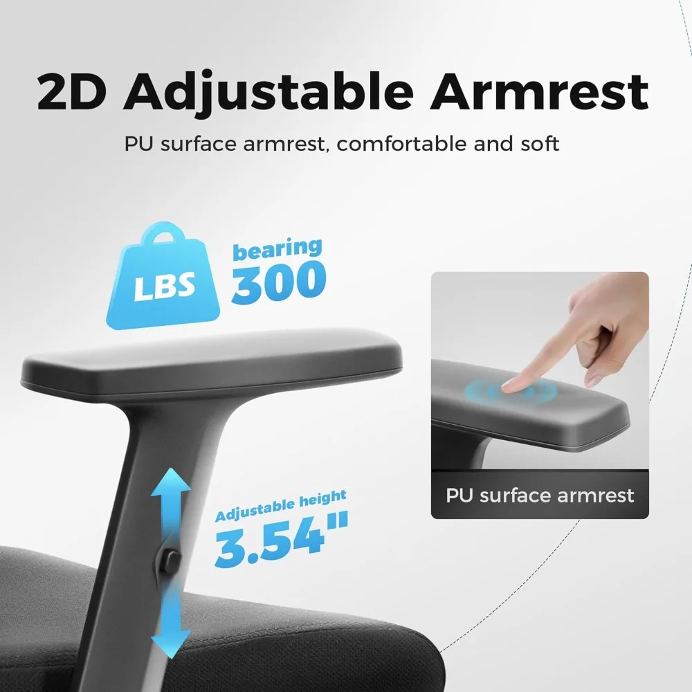 Ergonomic Mid-Back Mesh Office Chair Adjustable Armrest Breathable Home Desk Computer Task Chair Long-Tail Comfort