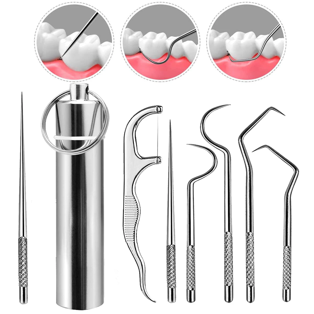 7Pcs Stainless Steel Metal Toothpick Set Portable Household Portable Dental Hook Needle Cleaning Tool For Removing Teeth Stones