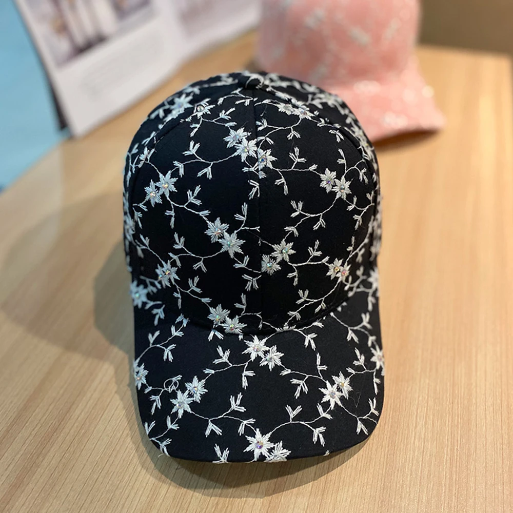 Princess Style Flower Embroidery Baseball Caps Spring and Summer Women Sunscreen Cap  Breathable Lady Snapback Hats Young Girl