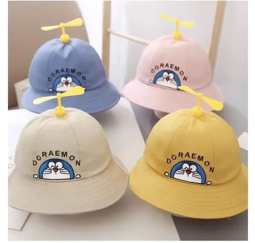 New Doraemon Kids Bucket Hat Cute Cartoon Anime Child Beach Round Cap Full Fabric Kuromi  Fashion Trend Bamboo Dragonfly Gift