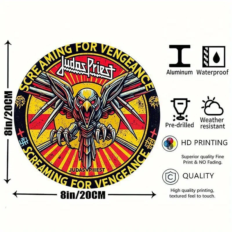 قطعة واحدة من ملصق معدني ثقيل - ديكور عصابة رأس النسر المستوحى من كاهن يهوذا القديم مع نص صراخ - فن جداري لفرقة الروك الرجعية لـ #3