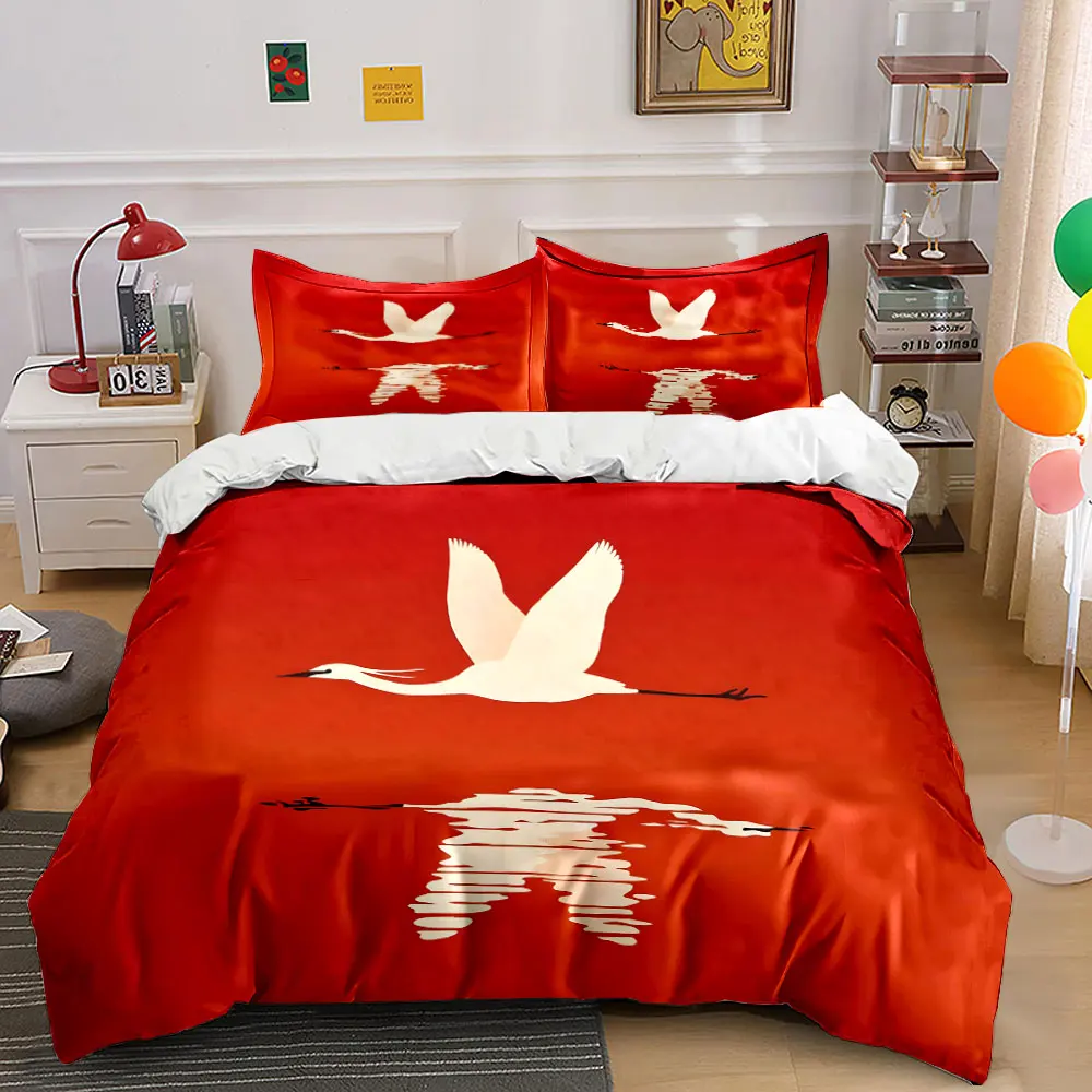 Egret Flying Over Red Reflection Print Soft Comfortable Duvet Cover Bedding Set Included 1*Duvet Cover  2*Pillowcases