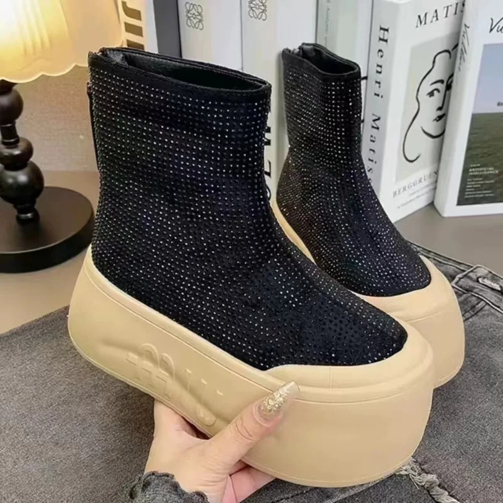 Luxury Rhinestone Woman Booties Fashion Platform Plush Keep Warm Women's Winter Boots EVA Lightweight Comfort Boots 2025 Woman