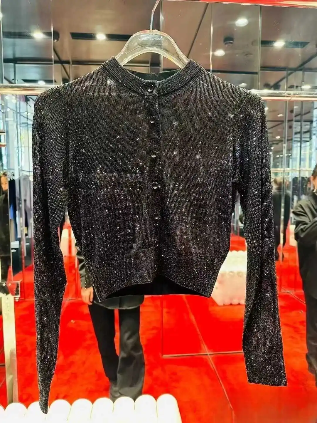 

Xanderbird весна лето блестящий вязаный свитер женский iny шелковый открытый кардиган Slim Fit Diamond Embellied