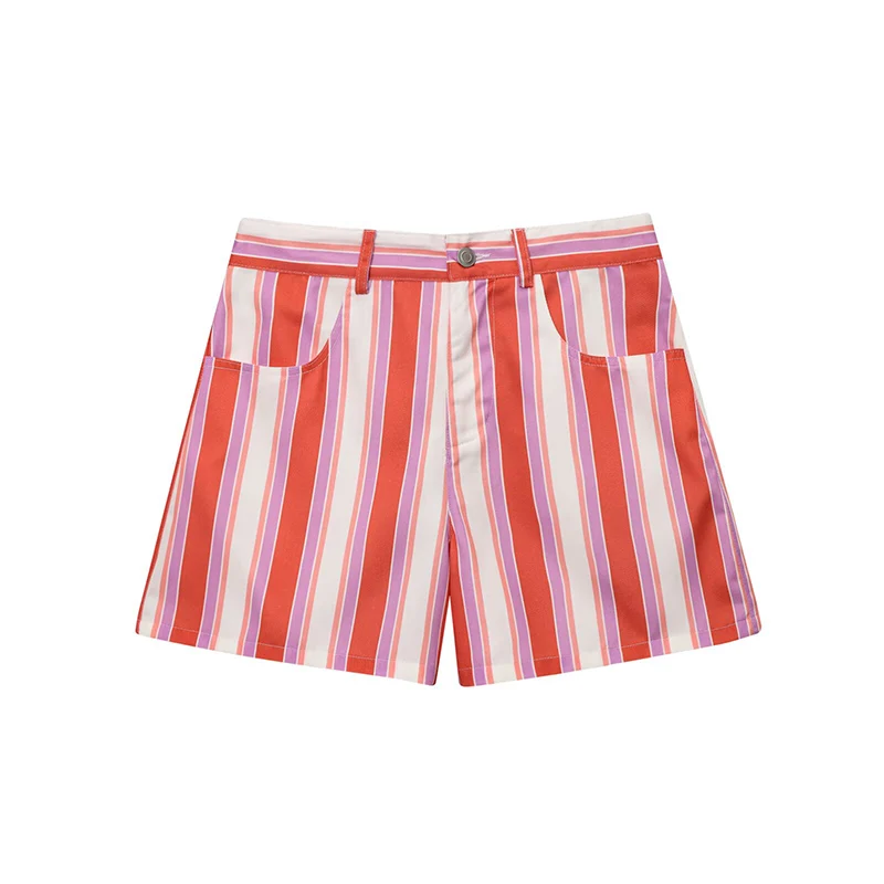 2025 женские модные полосатые шорты-бермуды, винтажные повседневные свободные шорты с высокой талией, летние женские праздничные короткие брюки